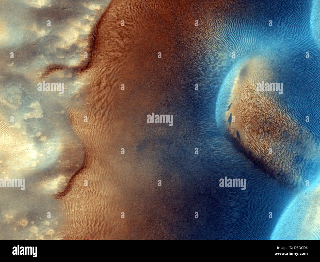 The Curiosity Rover captured images of dust devil lines and active dunes in Mars’ Noctis Labyrinthus region. The observations support geological studies and monitoring of surface activity for Mars Science Laboratory operations. Stock Photo