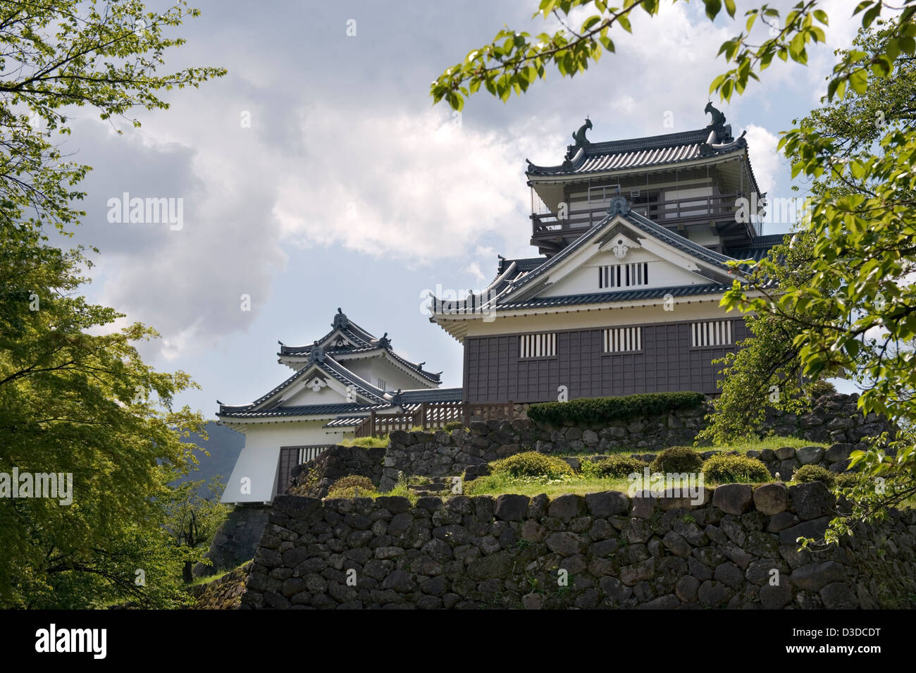 Echizen Ono Castle, also Ono Castle or Kameyama Castle, sits on stone foundation atop mountain in Ono City, Fukui, Japan Stock Photo