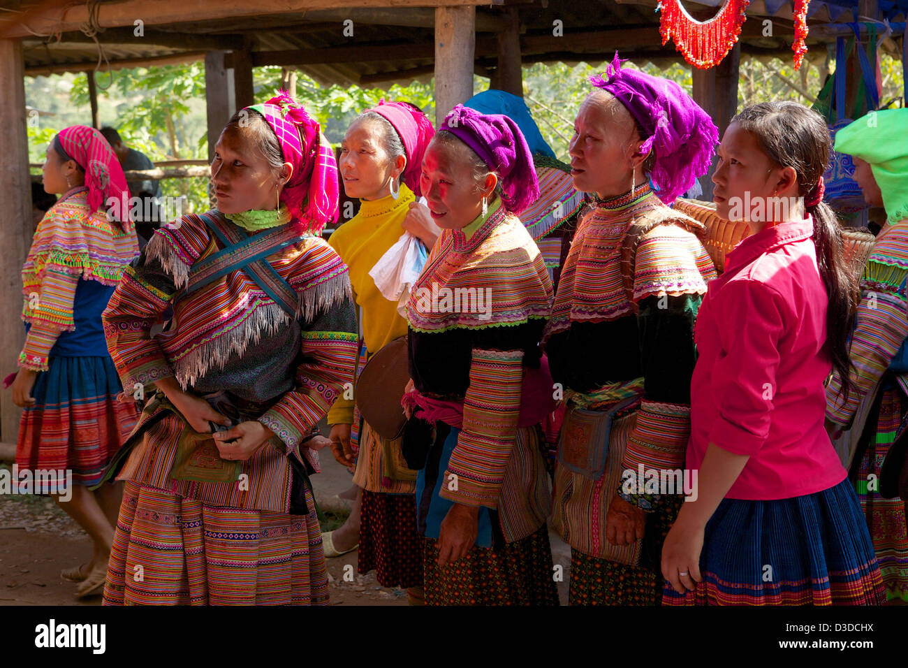 Vietnam, Can Cau Market. Flower Hmong minority Stock Photo