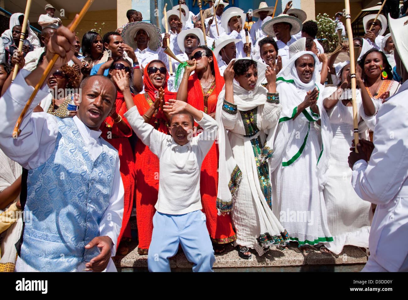 Ethiopian People Celebrating Timkat (The Festival of Epiphany), Gondar, Ethiopia Stock Photo