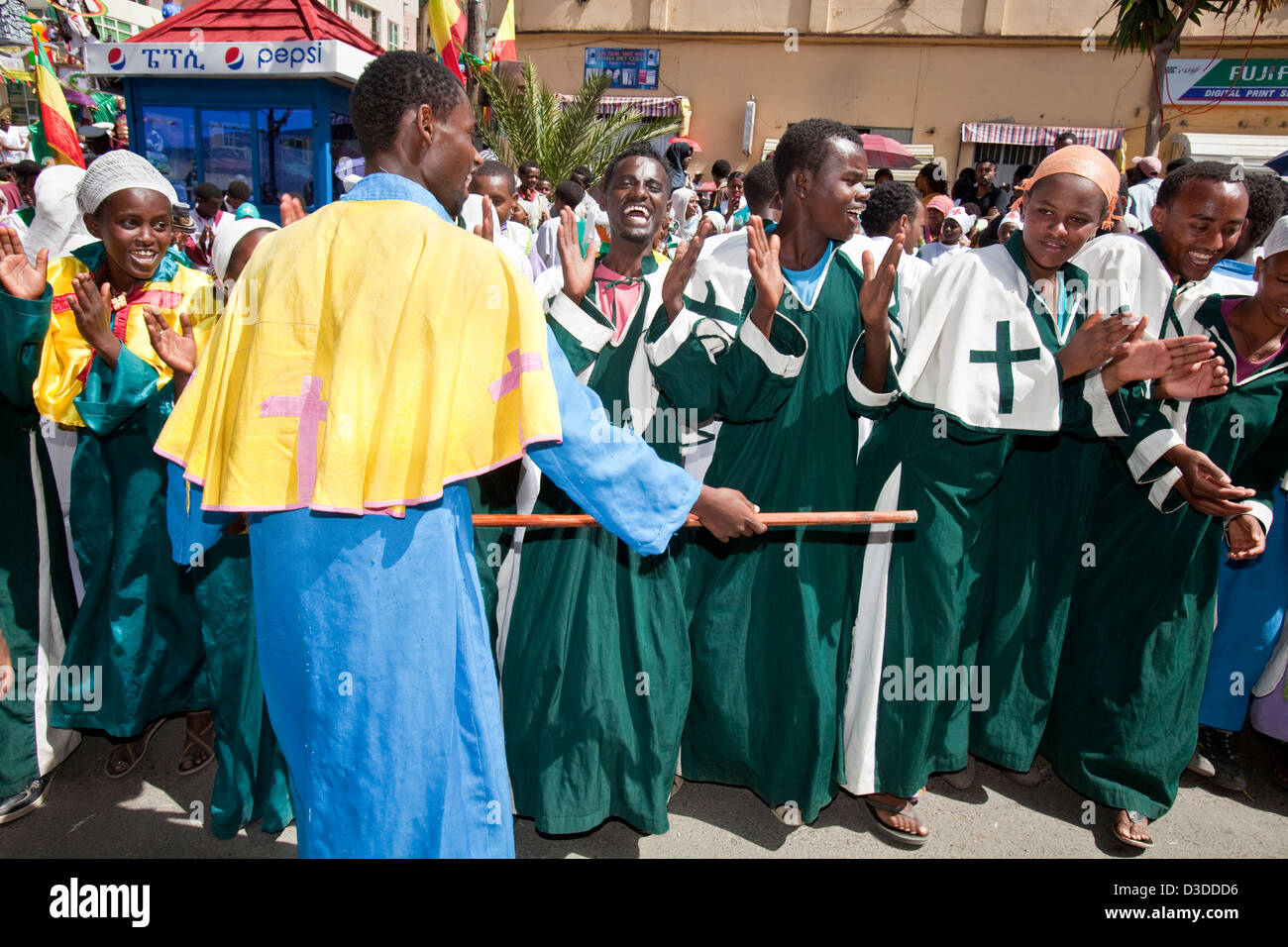 Ethiopian People Celebrating Timkat (The Festival of Epiphany), Gondar, Ethiopia Stock Photo