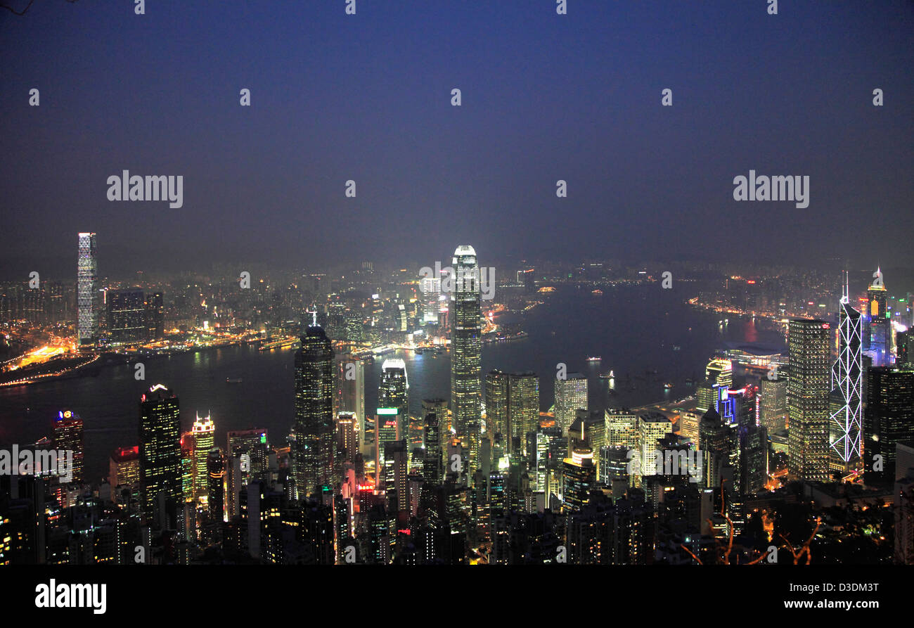 China, Hong Kong, Victoria Harbour, skyline, Stock Photo