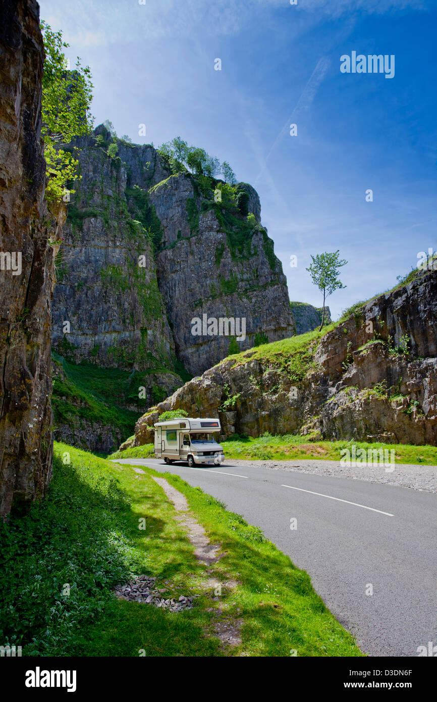 A motorhome in Cheddar Gorge, Somerset, England, UK Stock Photo