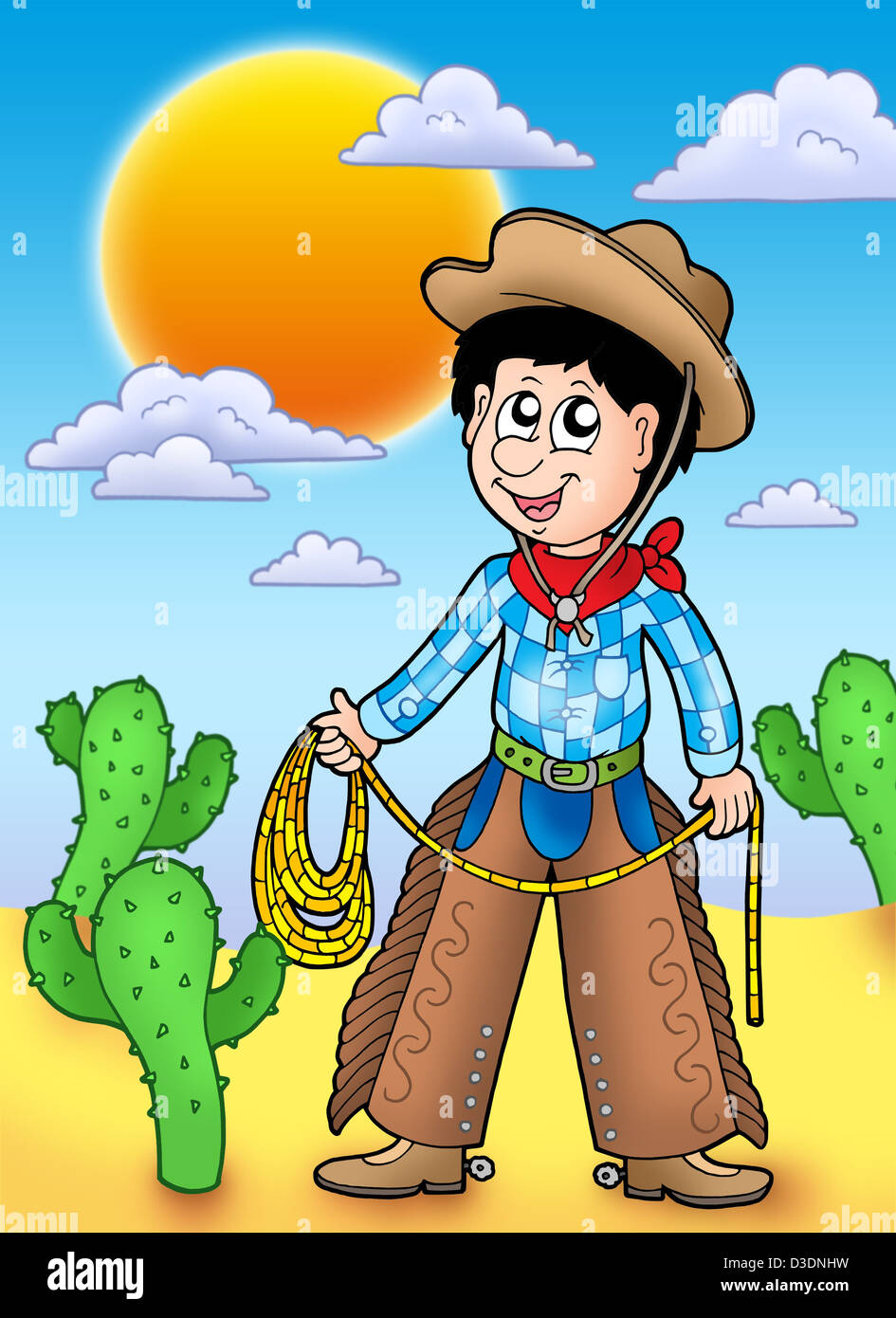 Country boy with sunset - color illustration Stock Photo - Alamy