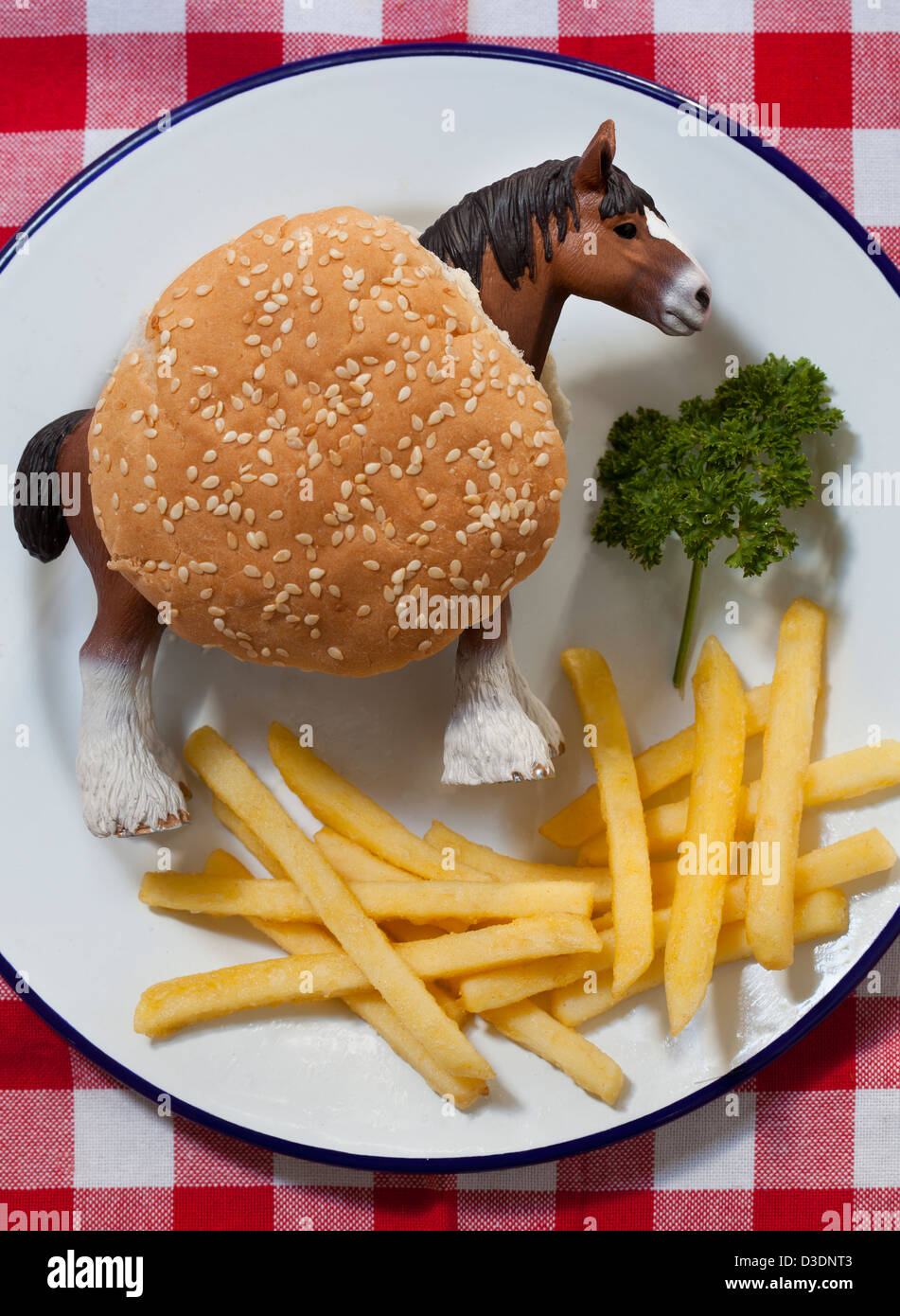 Horse Burger and French Fries Stock Photo Alamy