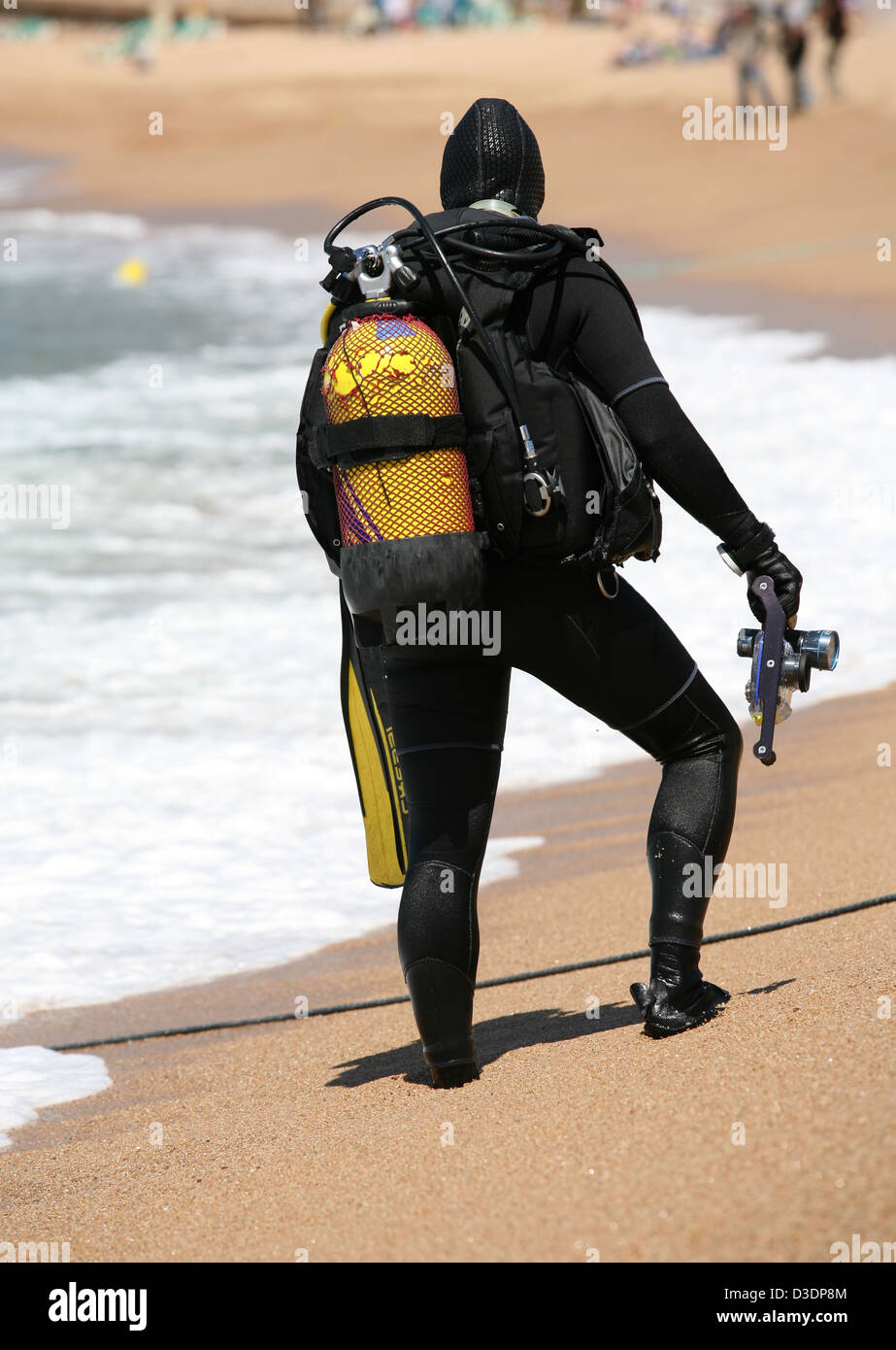 Frogman with aqualungs on a coast of the mediterranean sea. Spain Stock Photo
