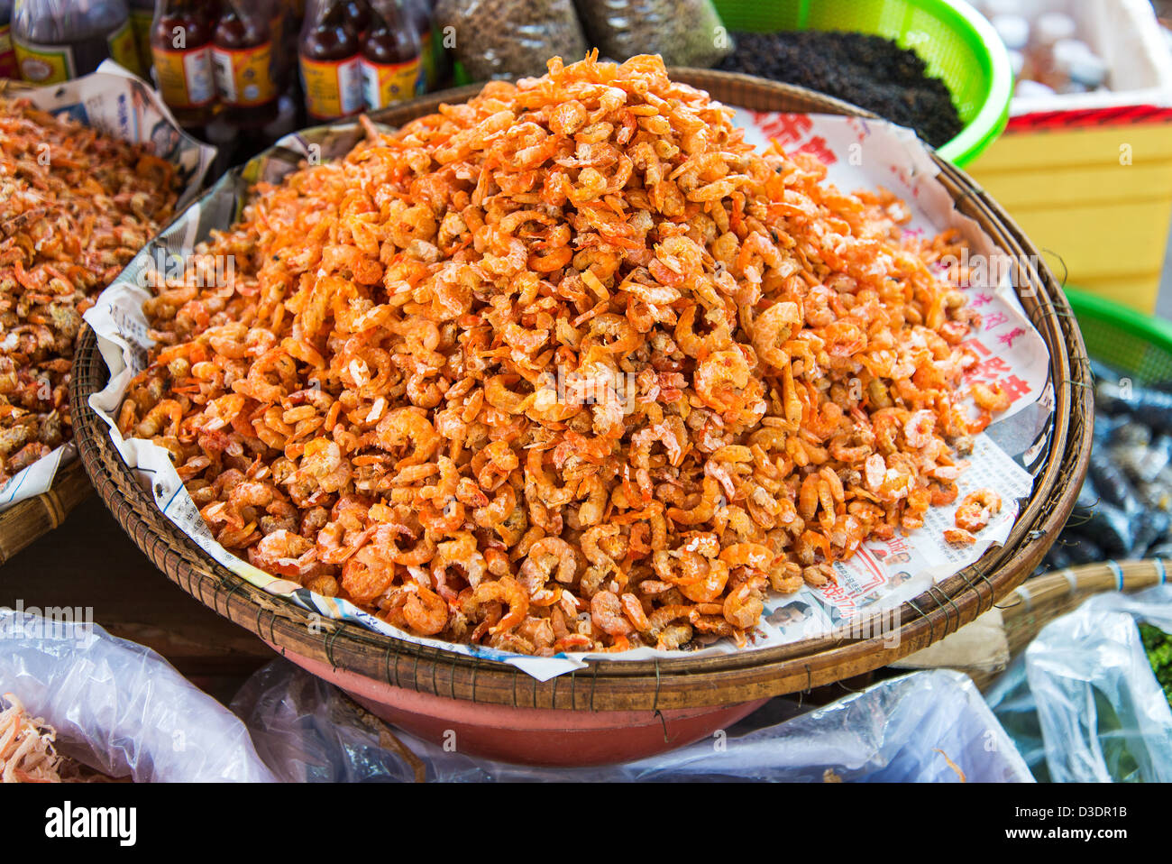 asian dried shrimp in kep market cambodia Stock Photo