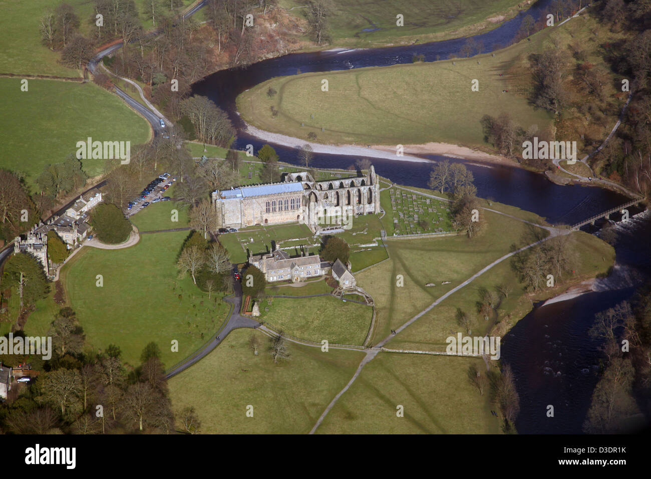 aerial view of Bolton Priory within the Bolton Abbey estate in North