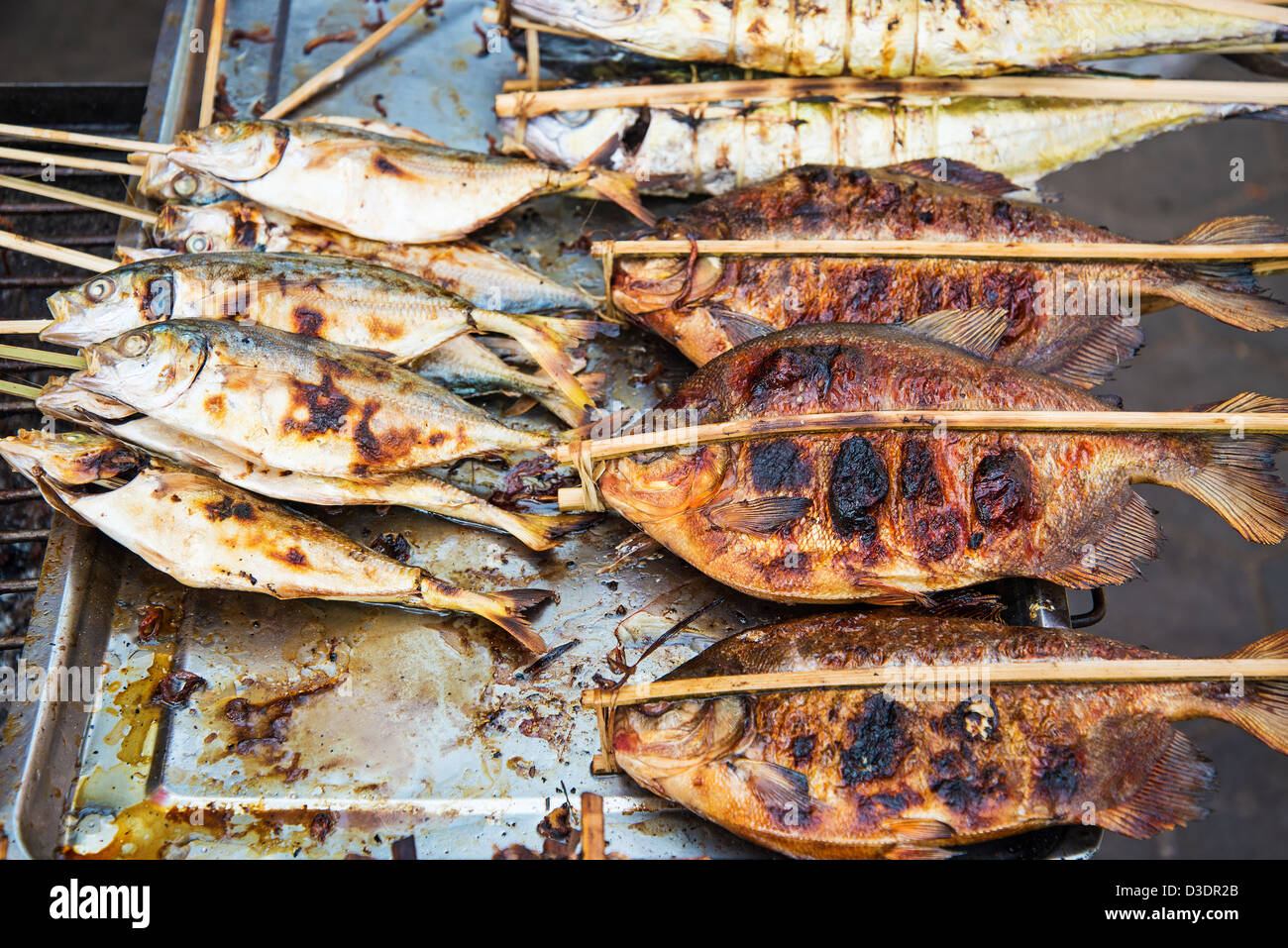 asian grilled fish in kep market cambodia Stock Photo