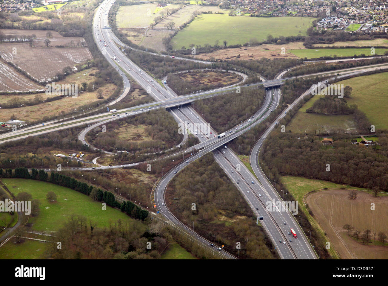 aerial view of Junction 10 of the M4 motorway at Wokingham, the A329(M) dual carriageway intersection Stock Photo