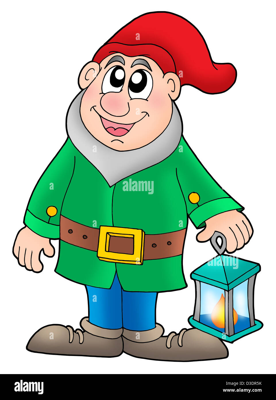 Dwarf with lantern - color illustration. Stock Photo