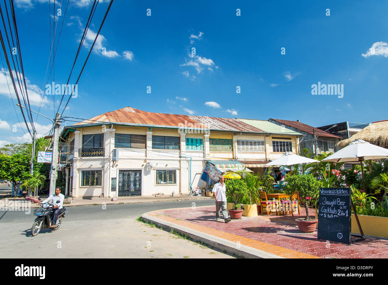 Kampot town riverside centre street in cambodia Stock Photo