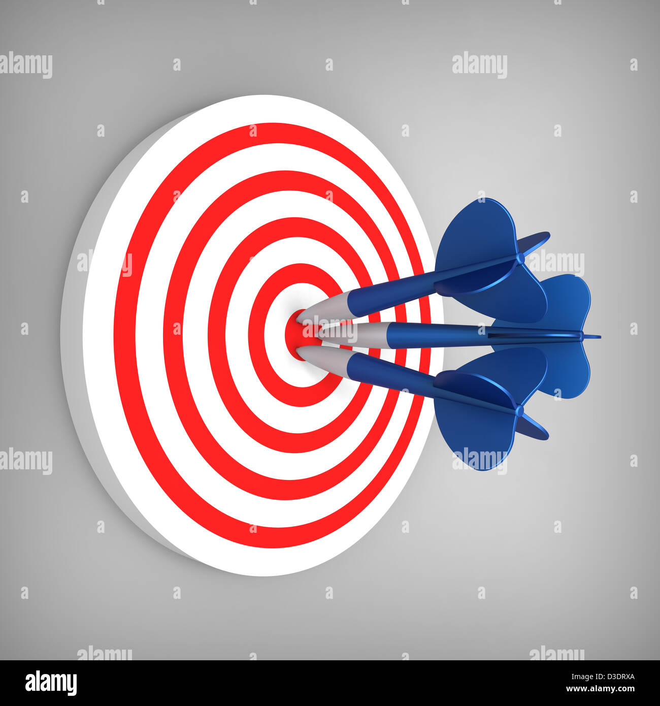 3D model of darts hit accurate on the red and white band target Stock Photo