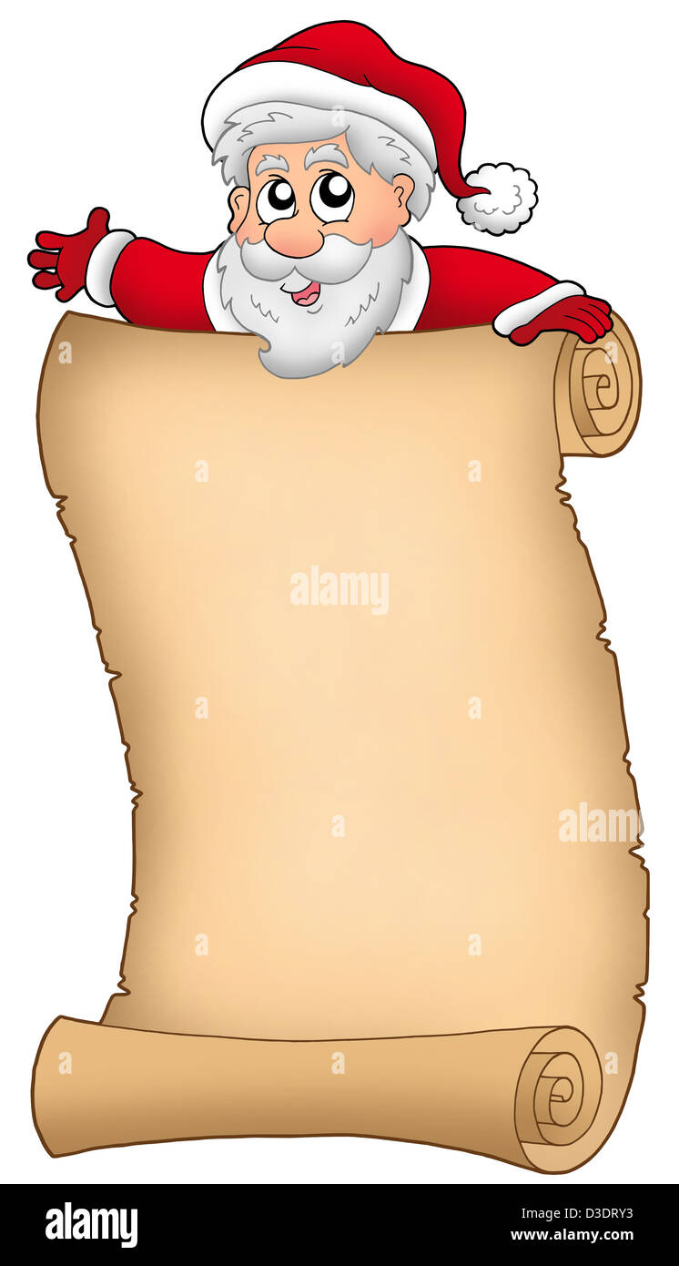 Parchment with happy Santa Claus - color illustration Stock Photo - Alamy