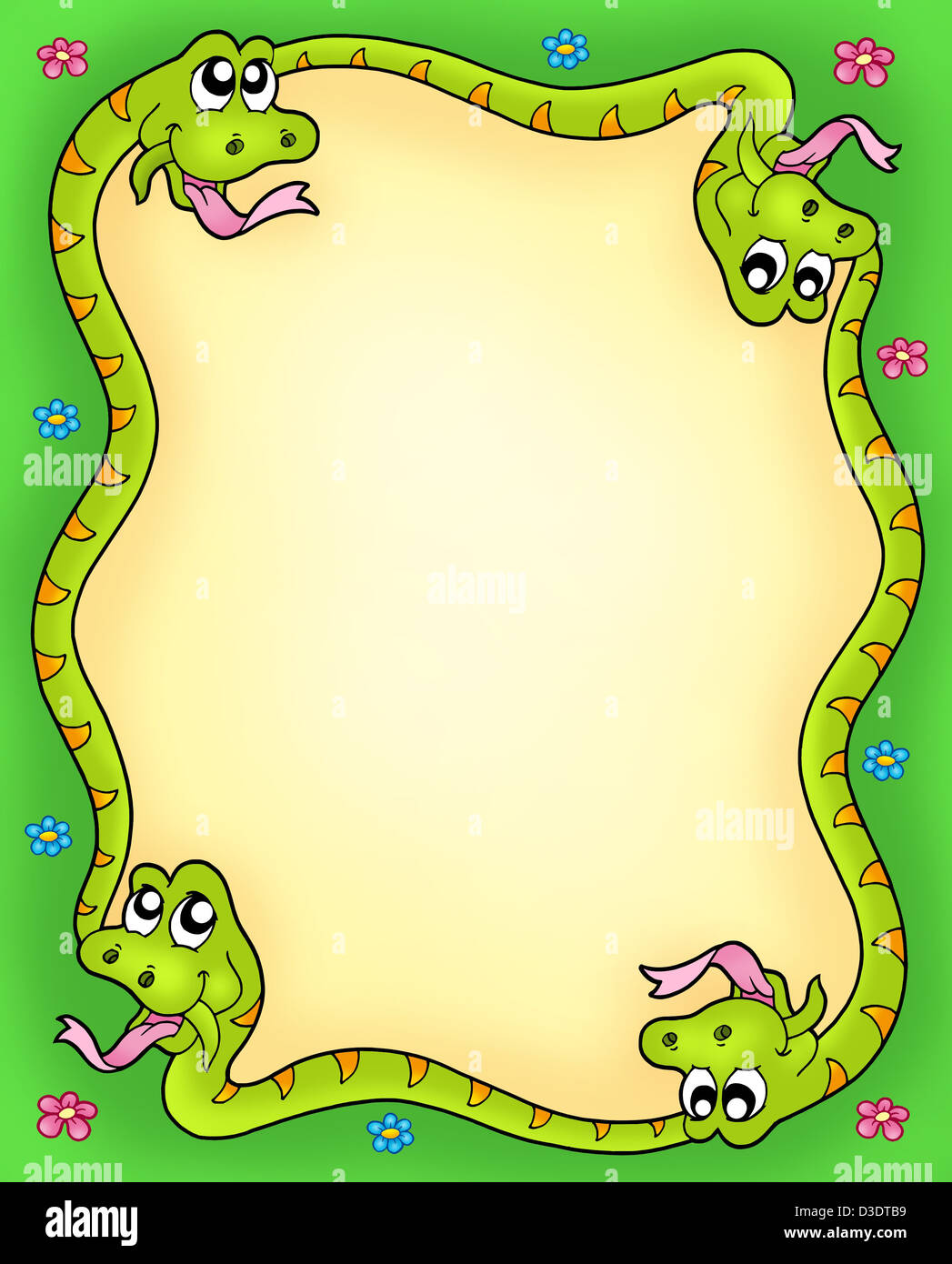 Snake frame with flowers 3 - color illustration Stock Photo - Alamy