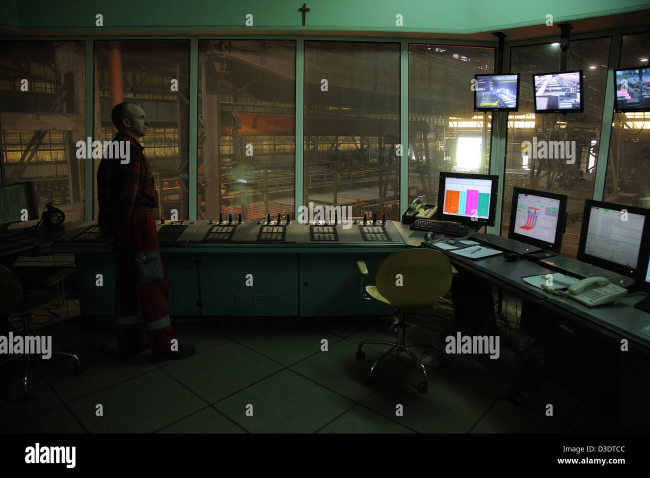 Warsaw, Poland, in the control room of the continuous casting steel mill ArcelorMittal Warszawa Stock Photo