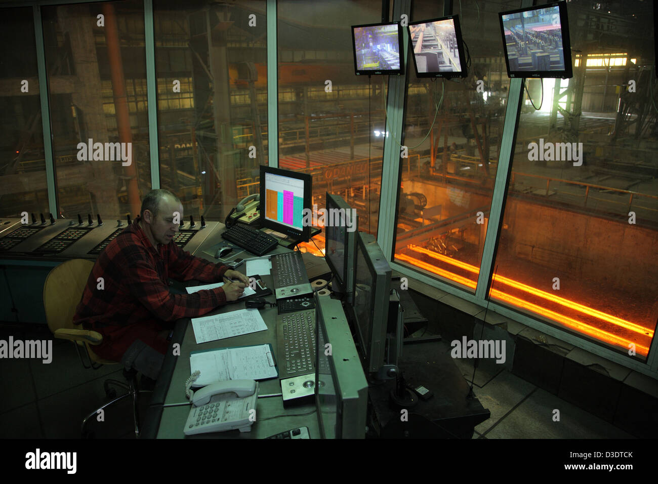 Warsaw, Poland, in the control room of the continuous casting steel mill ArcelorMittal Warszawa Stock Photo