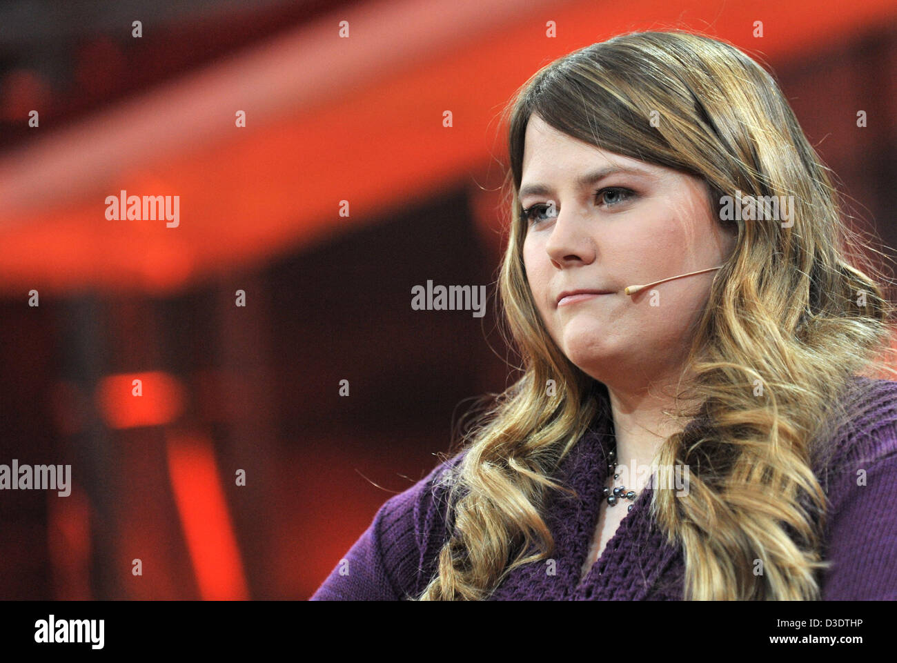Kidnap victim Natascha Kampusch appears in the ARD television talk show 'Guenther Jauch' at Gasometer in Berlin, Germany, 17 February 2013. This week's topic is 'Kidnapped  and abused - How successful is life afterwards?'. Photo: PAUL ZINKEN Stock Photo