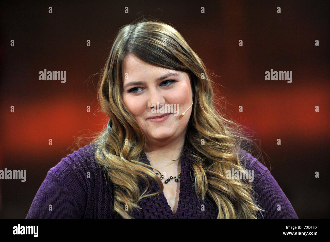 Kidnap victim Natascha Kampusch appears in the ARD television talk show 'Guenther Jauch' at Gasometer in Berlin, Germany, 17 February 2013. This week's topic is 'Kidnapped  and abused - How successful is life afterwards?'. Photo: PAUL ZINKEN Stock Photo