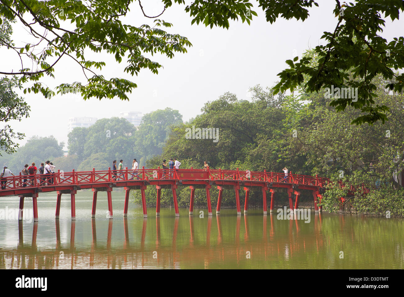 Hoan Kiem Lake  Sun Huc Bridge Vietnam, Hanoi, Stock Photo