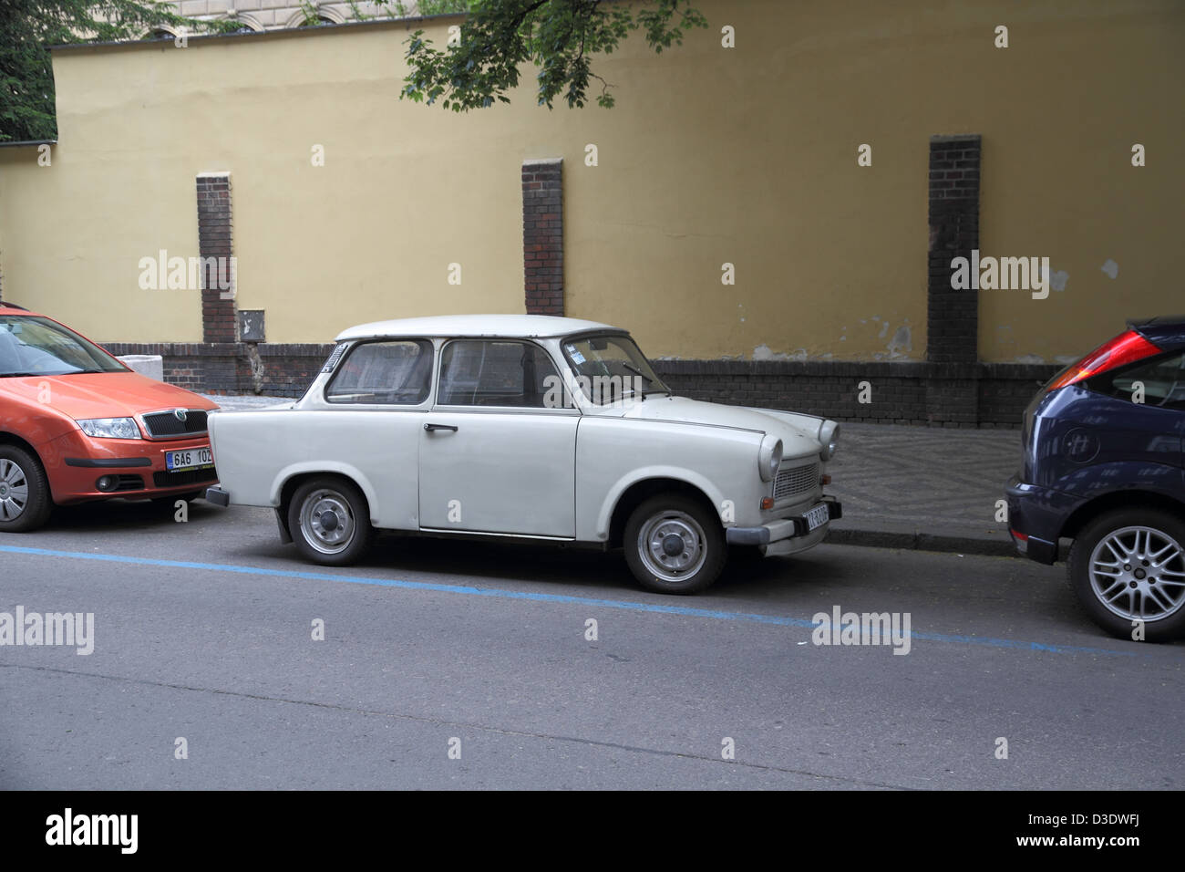 Old East German Trabi (Trabant) car seen in Prague, Czech Republic Stock Photo