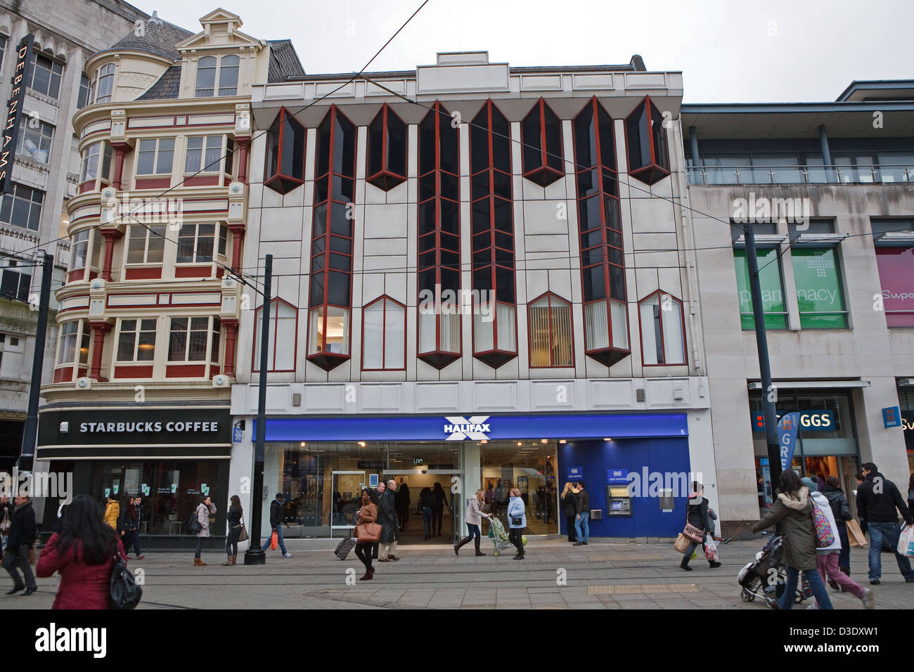 Starbucks Coffee shop and Halifax building society in Manchester