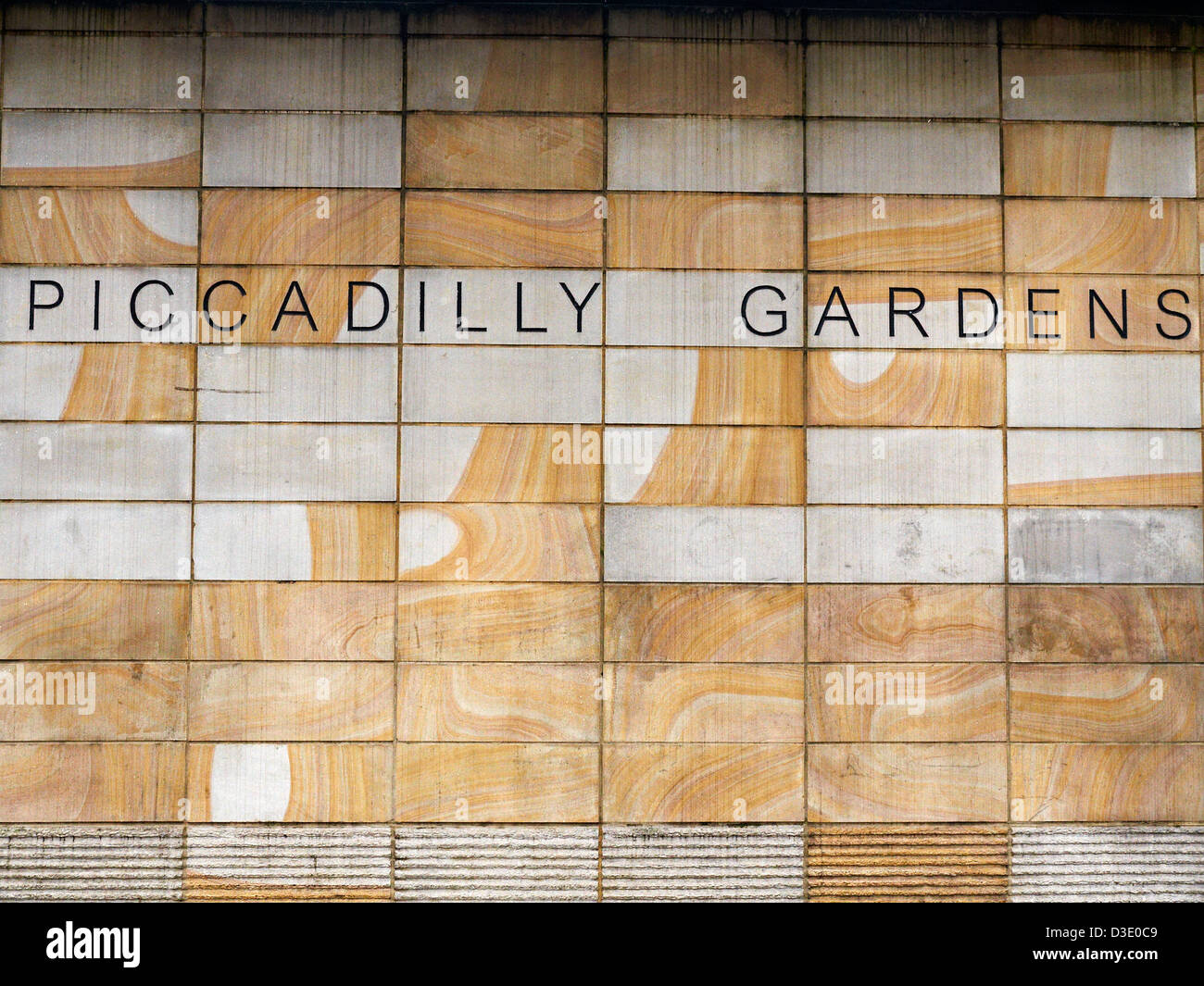 Piccadilly Gardens sign on wall Manchester UK Stock Photo