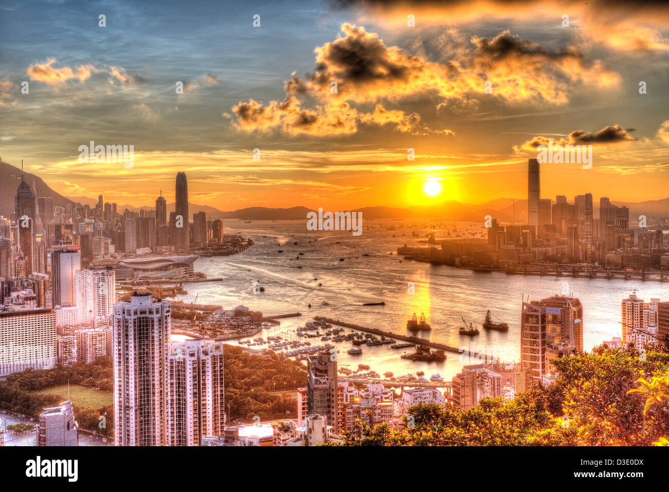 Hong Kong city at sunset Stock Photo - Alamy