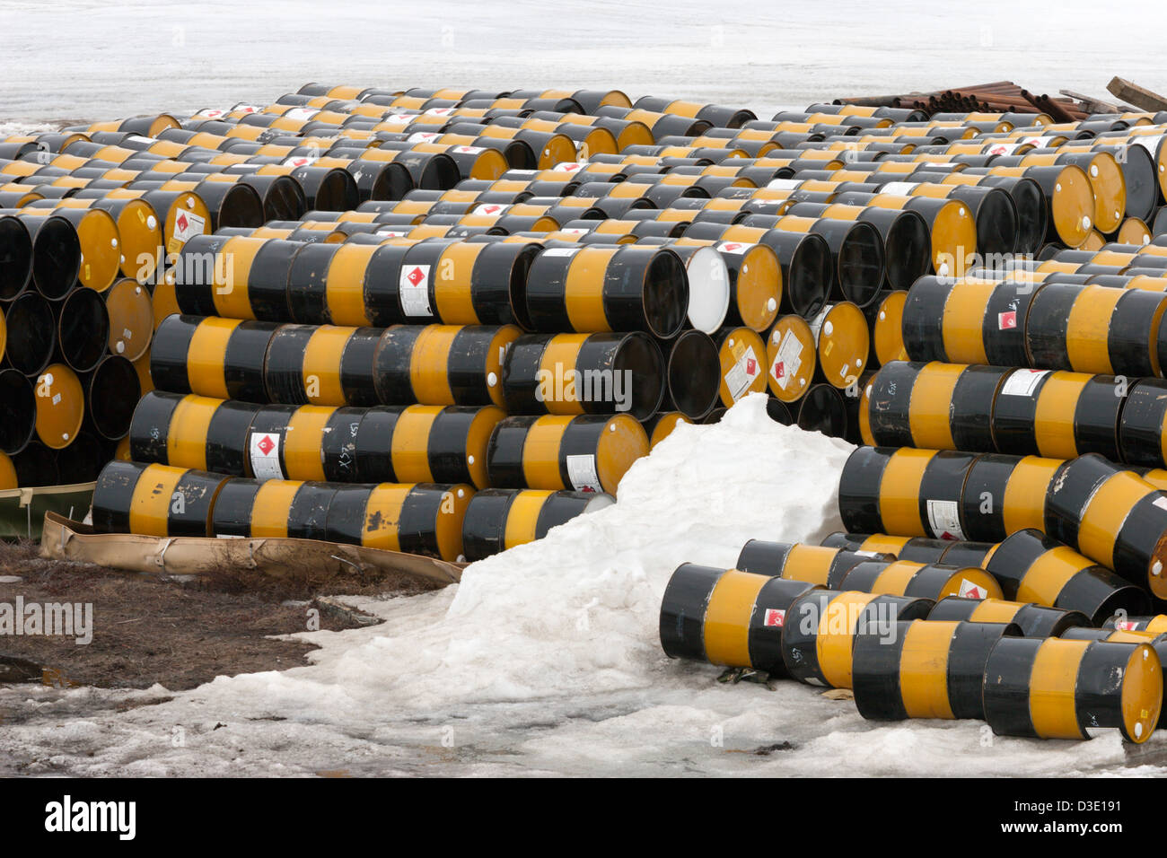 fuel barrels 45 gallon drums arctic camp winter helicopter jet A1