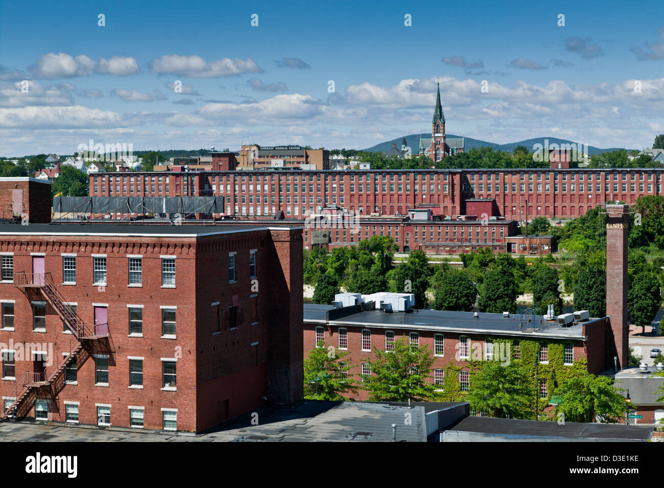 Amoskeag Mills on Merrimack River Manchester New Hampshire Stock Photo