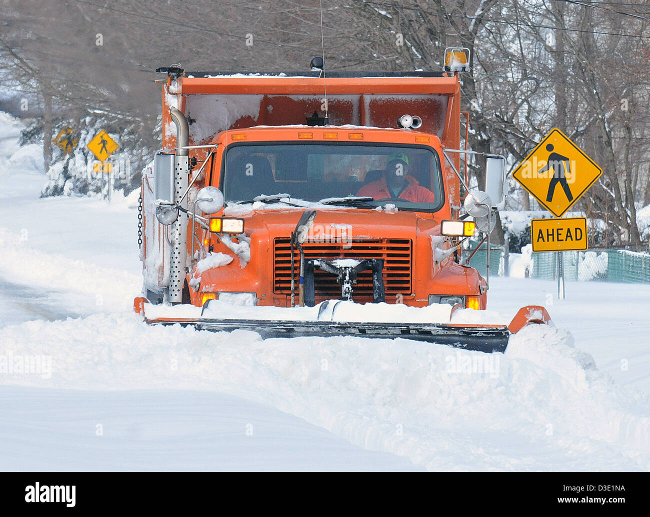 A snow plow in New Haven CT USA after Nemo, the worst snow storm in CT History Stock Photo