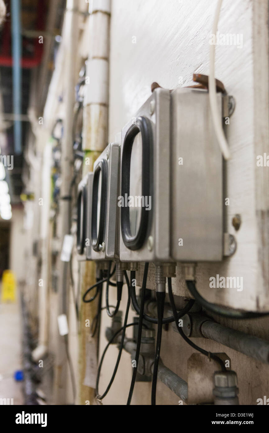 Three meters connecting to an O2 electrochemical sensor probe cable in