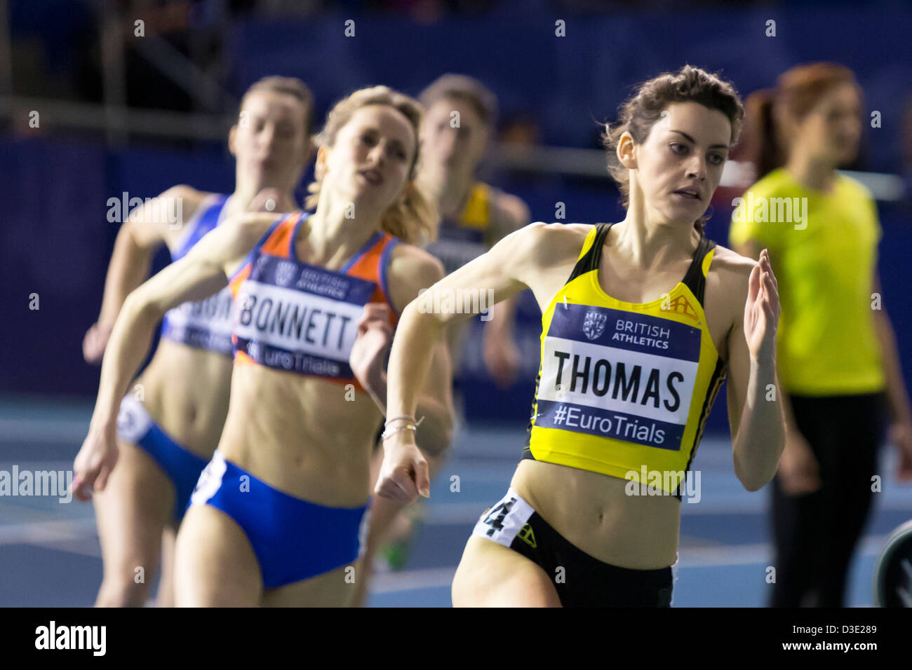 Maria THOMAS & Emily BONNETT, 400m Women's Heat 2, 2013 British Athletics European Trials (EIS) Sheffield, UK. Stock Photo