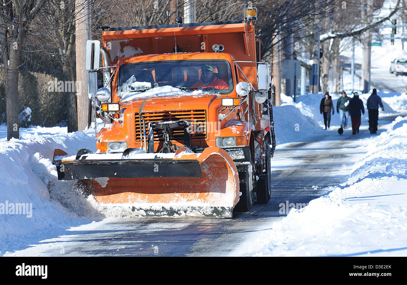 New Haven--A DOT snow plow works along Fountain Street after Nemo, one of the worst storms in CT history. Stock Photo