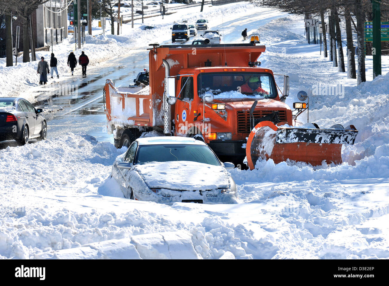 New HavenA DOT truck tries to clear a snowbound car in New Haven CT