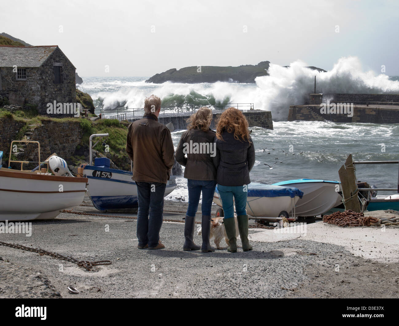 Stormy sea at Mullion Harbour Cornwall England. Stock Photo