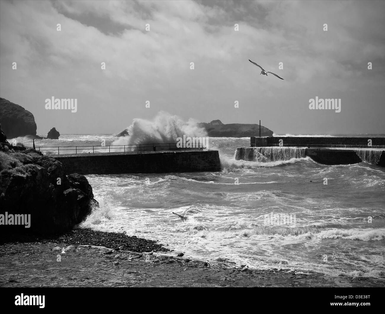 Stormy sea at Mullion Harbour Cornwall England. Stock Photo