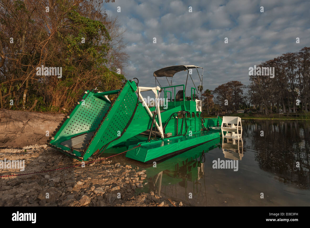 A Reed removal control cultivator just launched into the Haines Creek River in Lake County Leesburg, Florida.USA Stock Photo