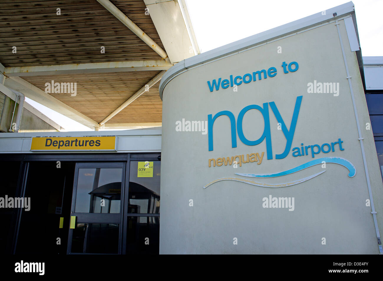 The entrance to the departures at Newquay airport in Cornwall, UK Stock Photo