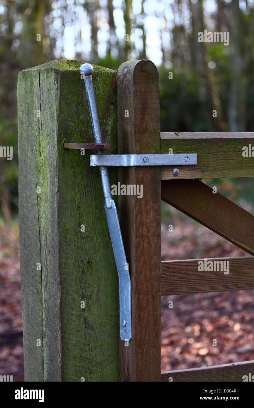 Latch on gate in woods Stock Photo Alamy