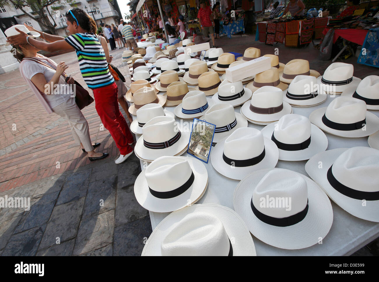 Panama hats vendor, Casco Viejo, Panama City, Panama Stock Photo