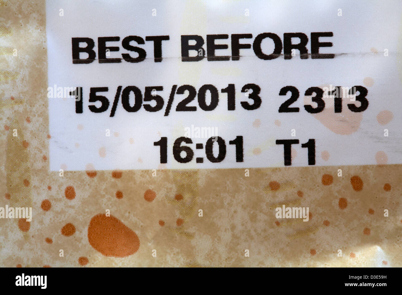 Best before 15/05/2013 on packet of biscuits Stock Photo