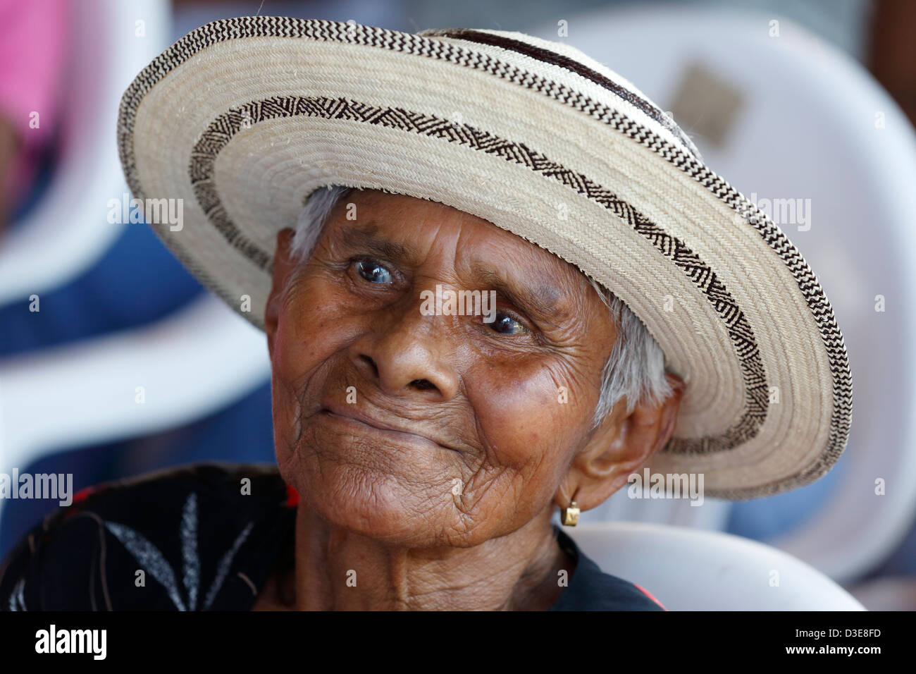 Woman wearing a Panama hat, La Pintada, Panama Stock Photo