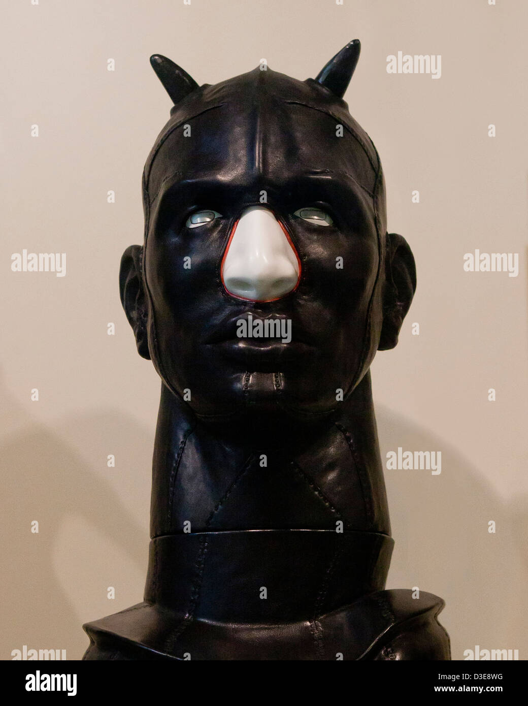 Leather face mask with horns Stock Photo Alamy