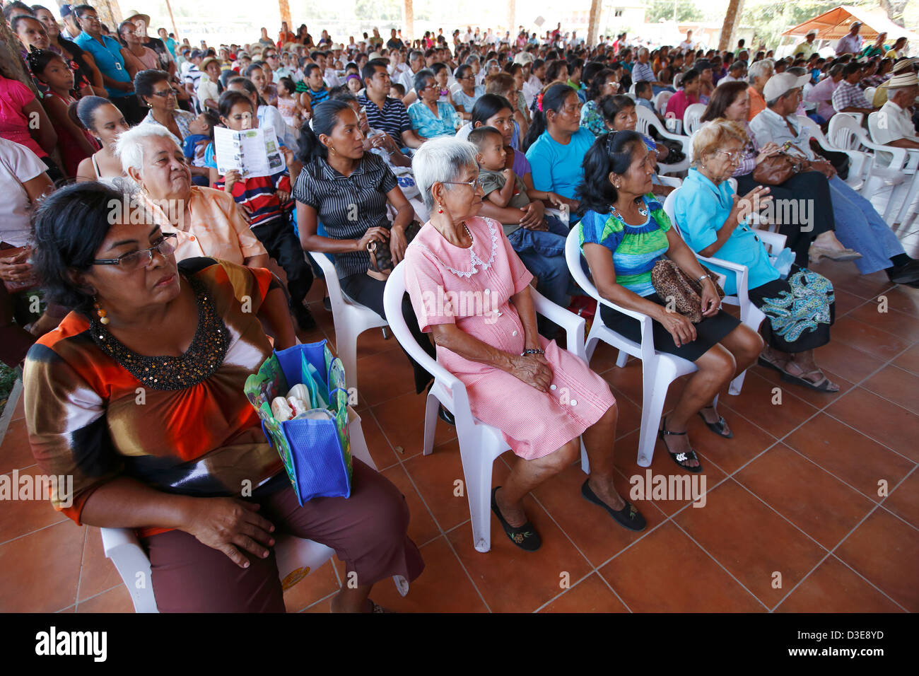 People at a political meeting in the town of La Pintada, Panama Stock Photo