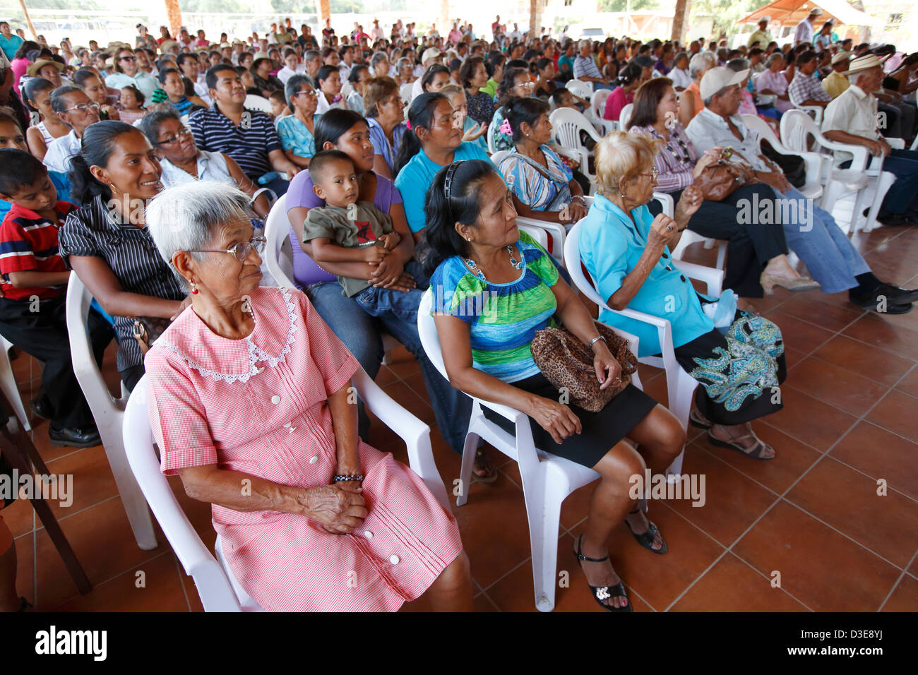 People at a political meeting in the town of La Pintada, Panama Stock Photo