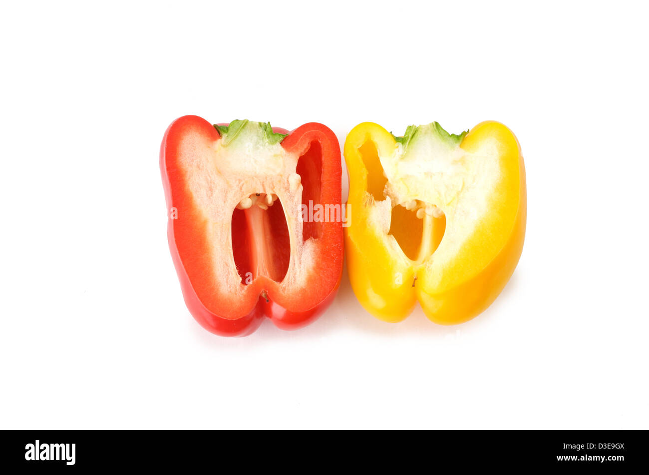 cut yellow and Red bell pepper in white background Stock Photo - Alamy