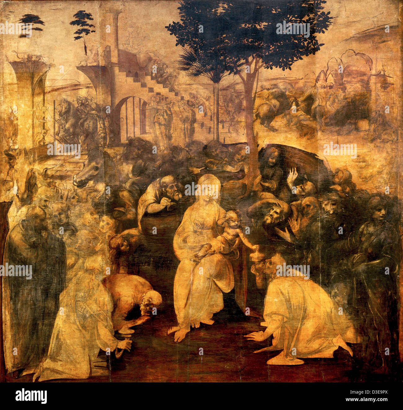 Leonardo da Vinci, The Adoration of the Magi 1481 Oil on panel. Florence, Uffizi Stock Photo
