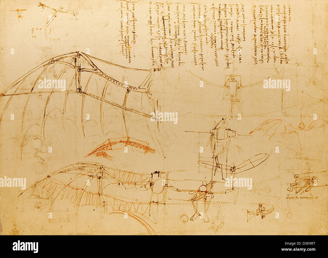 Leonardo da Vinci, Codex Atlanticus. Design for a flying machine 1478–1519 Milan, Pinacoteca Ambrosiana. Stock Photo