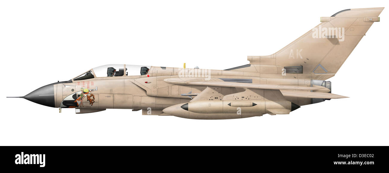Illustration of a Panavia Tornado GR1 with Gulf War markings. Stock Photo